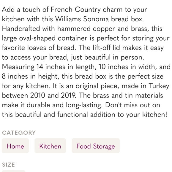 Hammered-Copper Bread Box, Retail $189.95 + Brass&Copper Cleaning Kit $7.99 - Picture 9 of 13